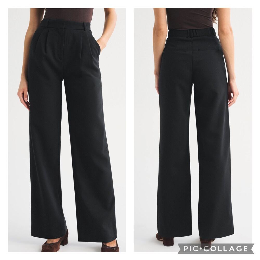 Abercrombie Fitch Black Sloane Tailored Wide Leg Pants Size 10 Long